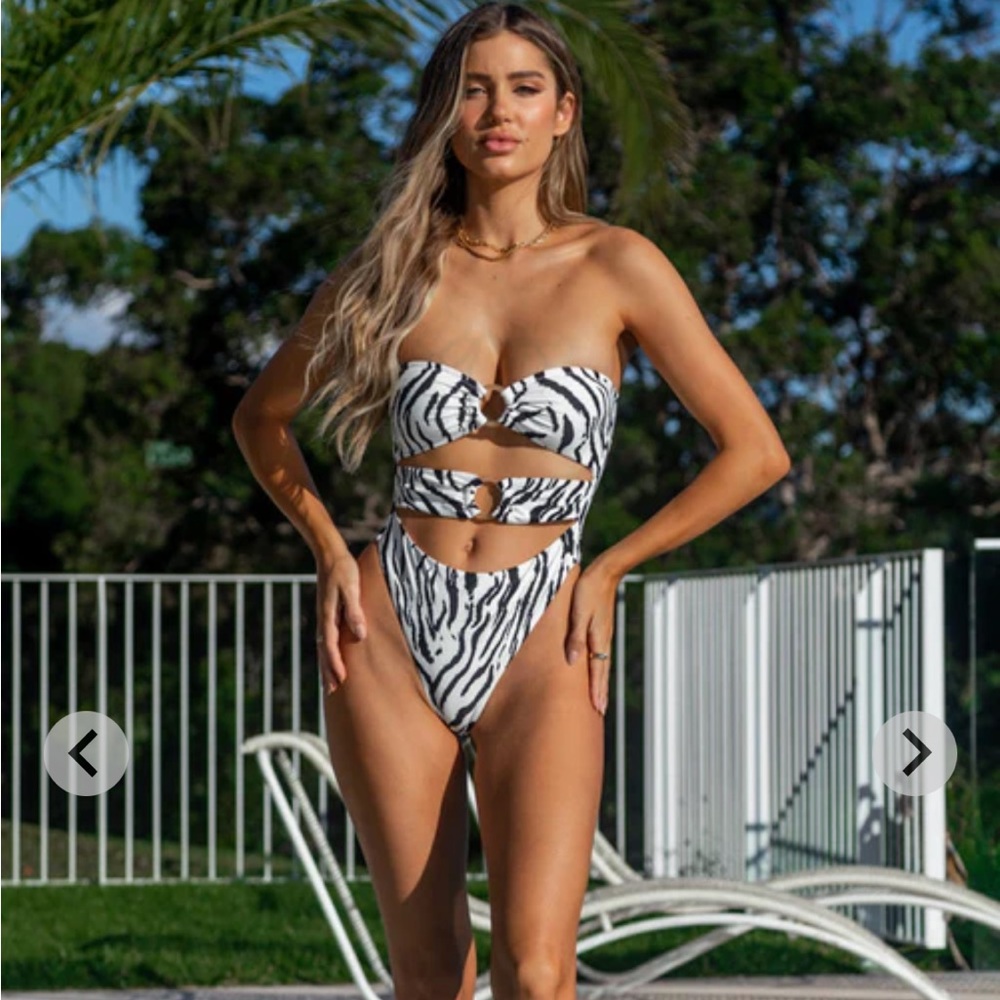 Zebra beginning boutique strapless one piece swimsuit